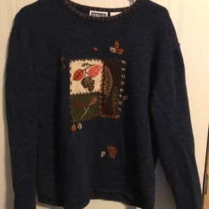 Blue Embroidered Fall Sweater